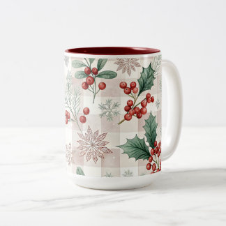Holly Christmas Snow Watercolor Two-Tone Coffee Mug