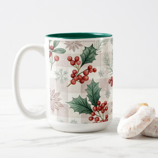 Holly Christmas Snow Watercolor Two-Tone Coffee Mug