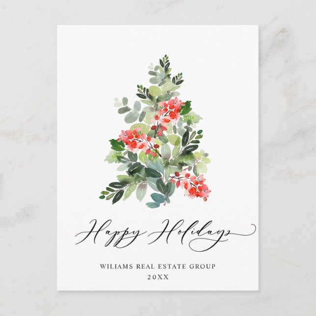 Holly Christmas Tree Corporate Greeting Holiday Postcard (Front)