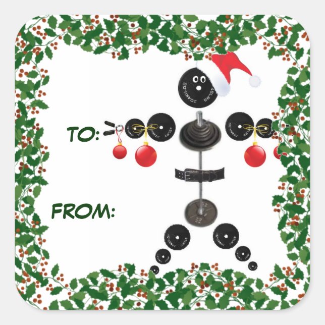 Holly Christmas Weightlifter Gift Tag (Front)