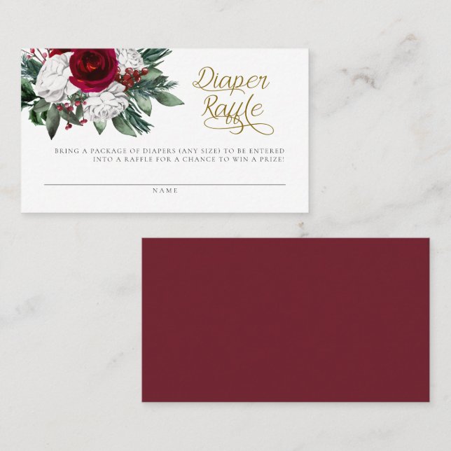 HOLLY Christmas Winter Floral Diaper Raffle Card (Front/Back)