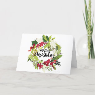 “Holly Christmas Wreath” Christmas Greeting Card