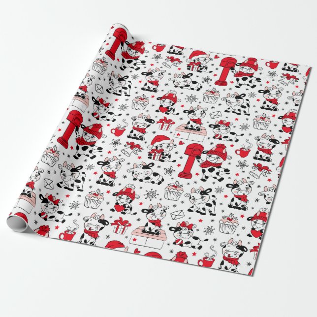 Holly Cow It's Christmas Wrapping Paper (Unrolled)