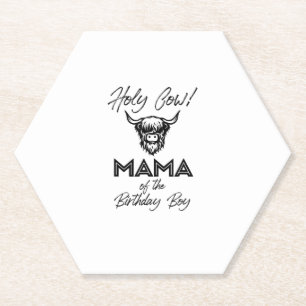 Holly Cow Mama Of The Birthday Boy Highland Cow 1s Paper Coaster