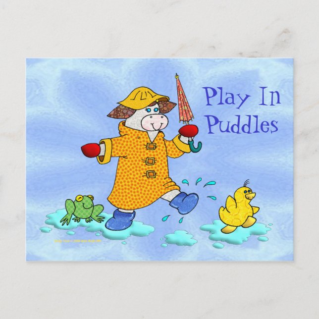 Holly Cow, Play In Puddles Postcard (Front)