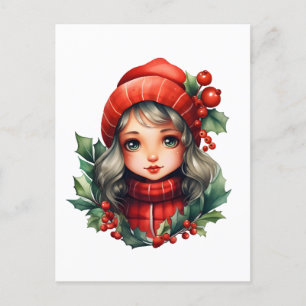 Holly cute girl Christmas Holiday Postcard