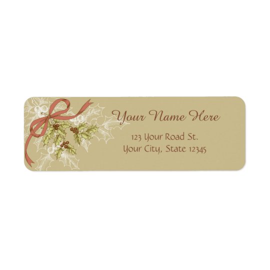 Holly-Day Sketch Holly Berries and Leaves Return Address Label