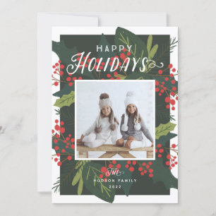 Holly Days   Happy Holidays Photo Holiday Card