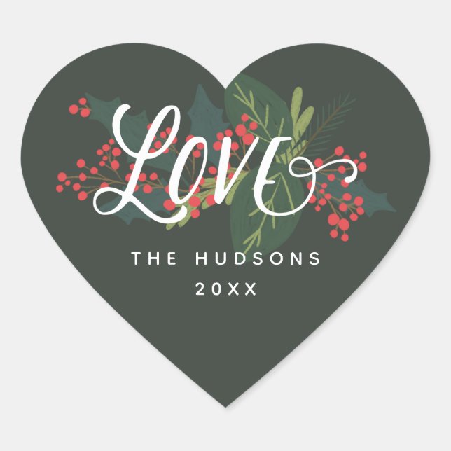 Holly Days | Love Custom Name Heart Sticker (Front)