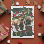 Holly Days | Merry Christmas Tilted 2 Photo Holiday Card<br><div class="desc">This modern and festive 2-photo holiday card features bright and colourful hand drawn winter berries, hollies, sprigs and leaves, with whimsical modern typography. Sure to make a striking and stylish statement this holiday season! This design is part of a bold and festive holiday collection. Original hand-drawn artwork is illustrated by...</div>