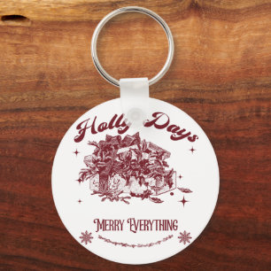 Holly Days Vintage Christmas Key Ring