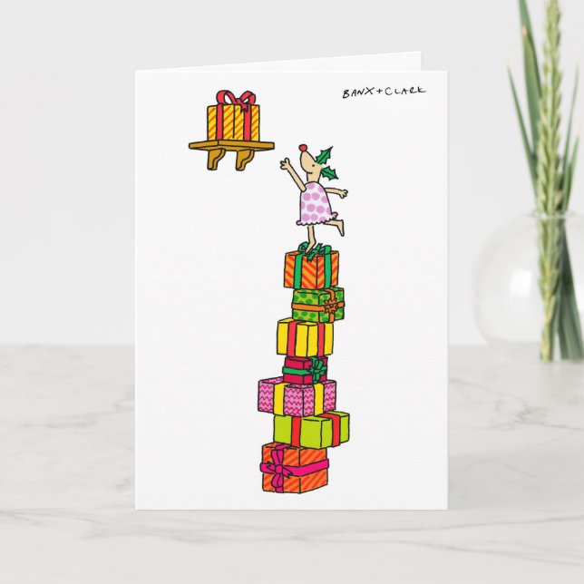 Holly Deer with presents Xmas card (Front)