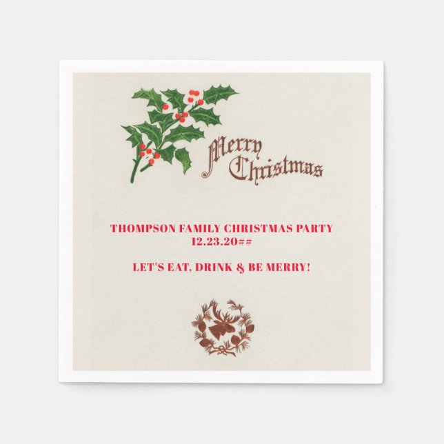 Holly Elegant Festive Christmas Dinner Party Napkin (Front)