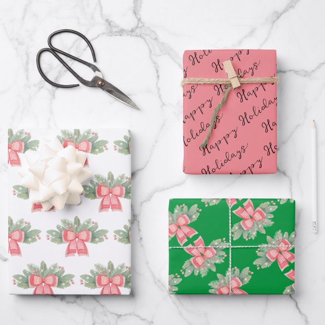 Holly, Evergreen And Red Bow Wrapping Paper Sheets (Creator Uploaded)