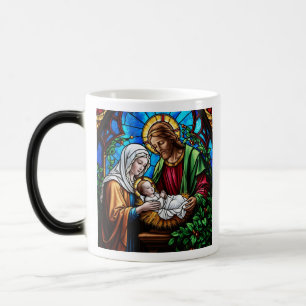Holly family crystal stained glass image  magic mug