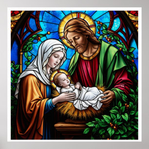 Holly family crystal stained glass image  poster