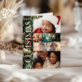 Holly Festive Family Photo Collage Christmas  Card