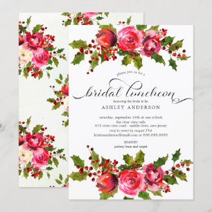 Holly Floral Bridal Shower Luncheon Invitation