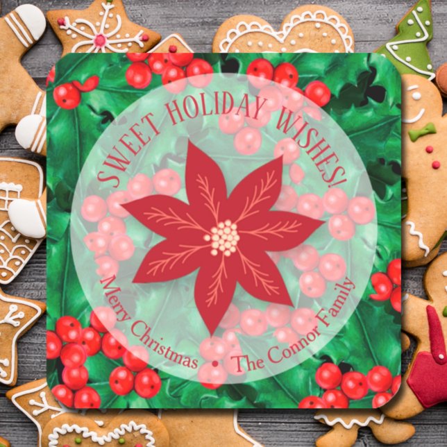 Holly Floral Christmas Homemade Holiday Baking Square Sticker (Creator Uploaded)