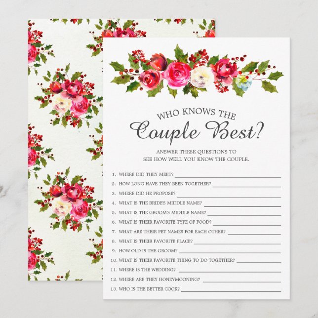 Holly Floral Who Knows the Couple Best Bridal Game Invitation (Front/Back)
