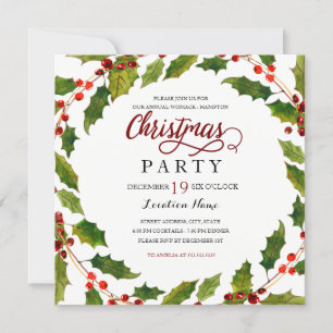 Holly Flourish Red Green Christmas Party Invite