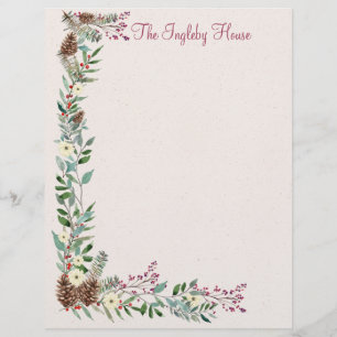 Holly Forest Christmas 8.5" x 11" Stationery Custom Letterhead