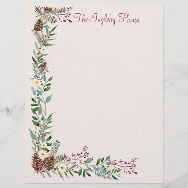 Holly Forest Christmas 8.5" x 11" Stationery Custom Letterhead (Front)