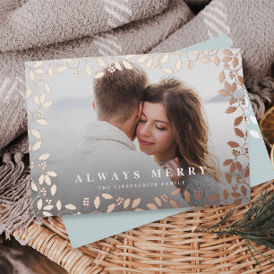 Holly Frame   Always Merry Photo Foil Holiday Card