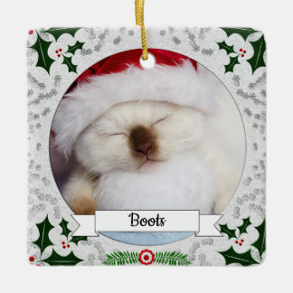 Holly Frame Customisable Kitty Ceramic Ornament