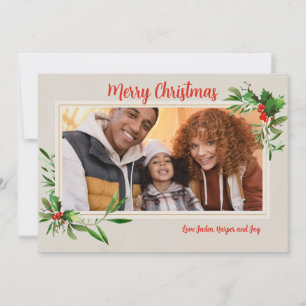 Holly Frame Photo Holiday Card
