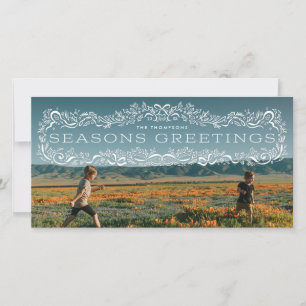 Holly Framed Seasons Greetings Photo Holiday Card