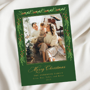 Holly Garland Merry Christmas Photo Card