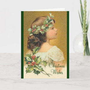 Holly Girl Old Fashioned Christmas Card