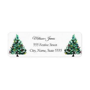Holly Green Christmas Tree Festive Wedding Label