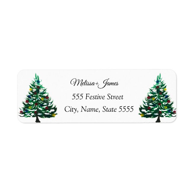 Holly Green Christmas Tree Festive Wedding Label (Front)
