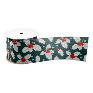 Holly Green Floral Luxury Christmas Holidays Satin Ribbon