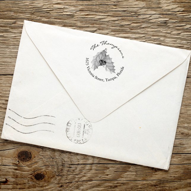 Holly Greenery Return Address Christmas Rubber Stamp (Simple Holiday Christmas Return Address Stamp. )