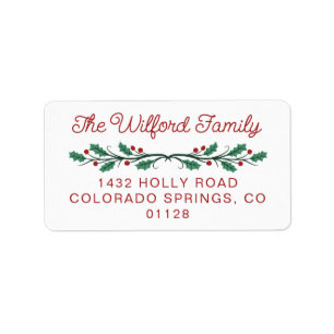 Holly Half Wreath Christmas Return Address Label