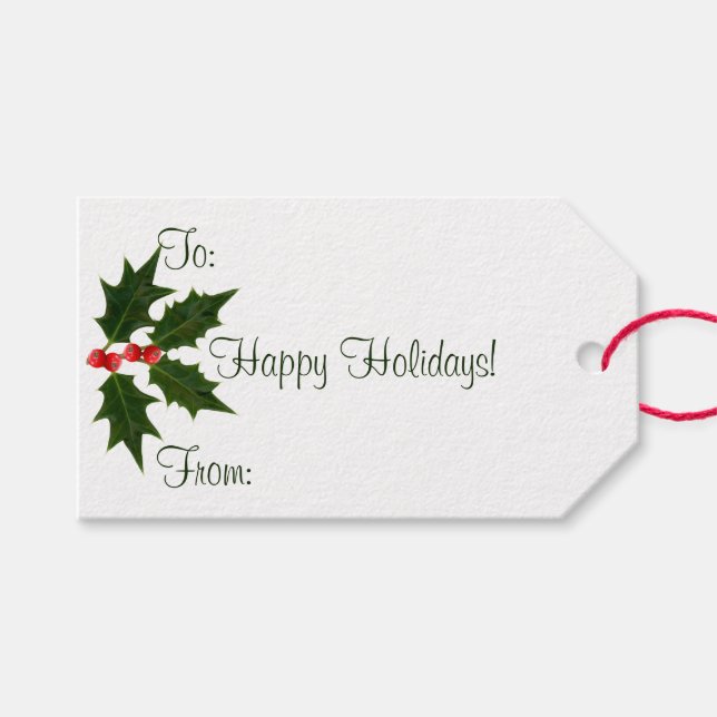 Holly Happy Holidays Gift Tags Enclosures (Front (Horizontal))