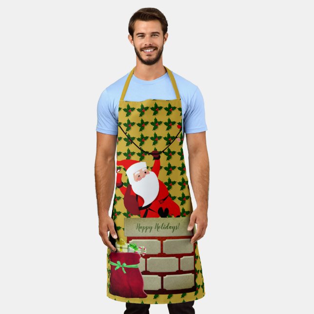 Holly Happy Holidays Santa Fun Apron (Worn)