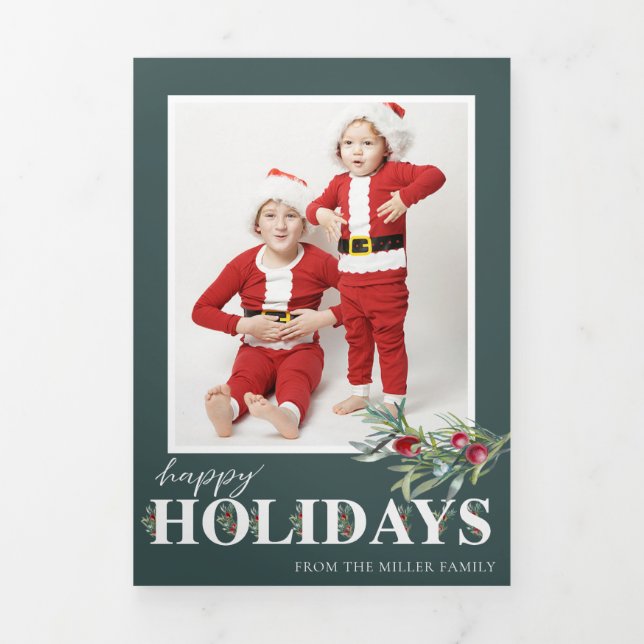 Holly Happy Holidays Trifold Photo Christmas  (Cover)