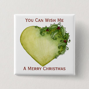 Holly Heart Trees Button