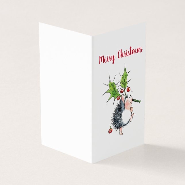Holly Hedgehog Christmas Card (Outside)