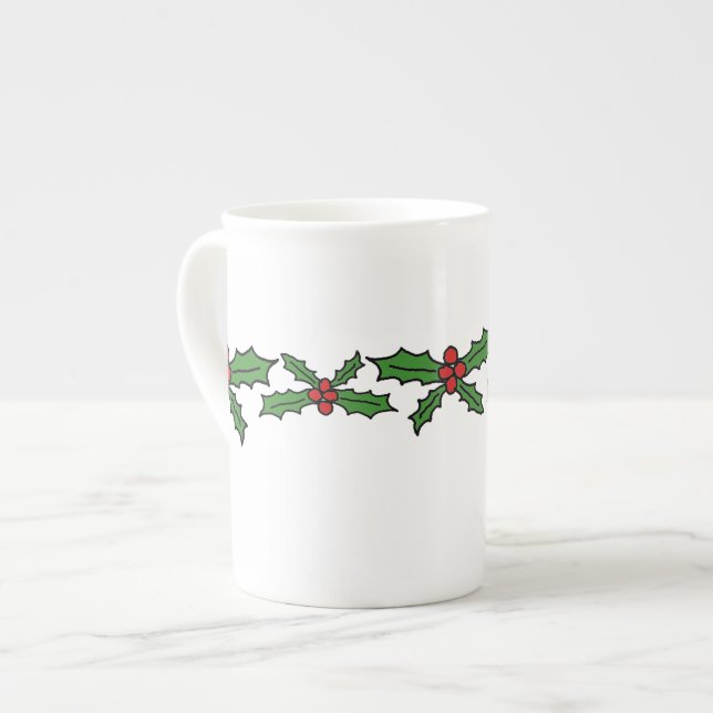 Holly holiday bone china mug (Front Left)