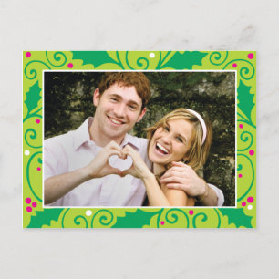 Holly Holiday Green & Pink Photo Postcard