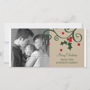 Holly Holiday Photo Card, Beige Card