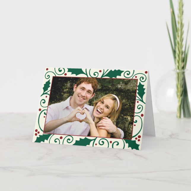 Holly Holiday Photo Greeting Card (Front)