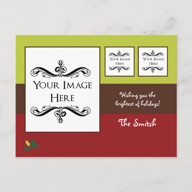 Holly Holiday Postcard with Your Photo (Front)