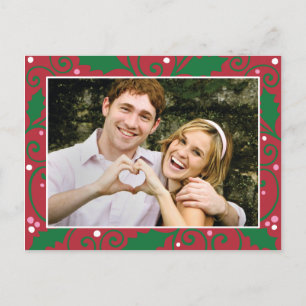 Holly Holiday Red and Green Photo Postcard