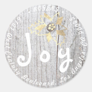 Holly Holiday Return Address Farmause Grey Rustic Classic Round Sticker